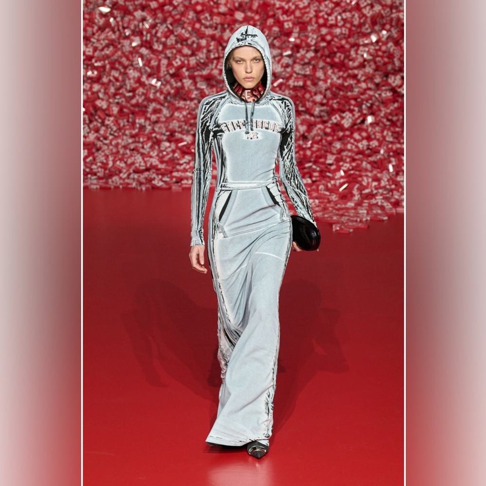 Diesel Aral jersey hoodie embellished maxi dress sz l new